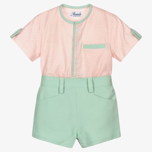 Miranda-Розовый топ и зеленые шорты для мальчиков | Childrensalon Outlet