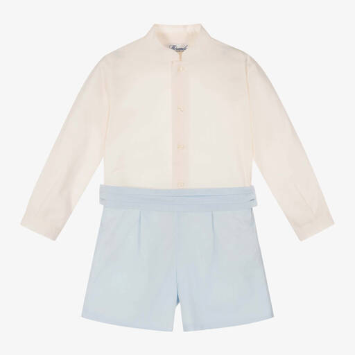 Miranda-Boys Ivory & Blue Shorts Set | Childrensalon Outlet