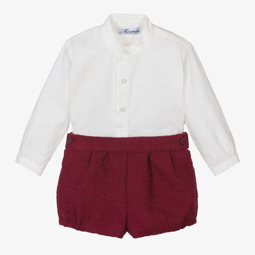 Miranda-Boys Ivory & Red Cotton Shorts Set | Childrensalon Outlet