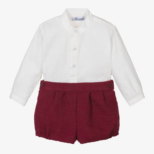 Miranda-Ensemble short rouge et ivoire | Childrensalon Outlet