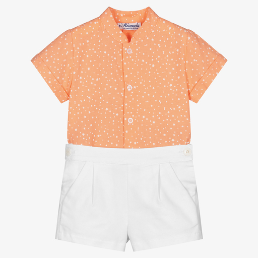Miranda-Boys Orange & White Shorts Set | Childrensalon Outlet