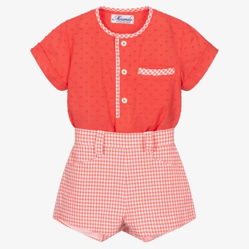 Miranda-Красный топ и шорты в мелкую клетку для мальчиков | Childrensalon Outlet