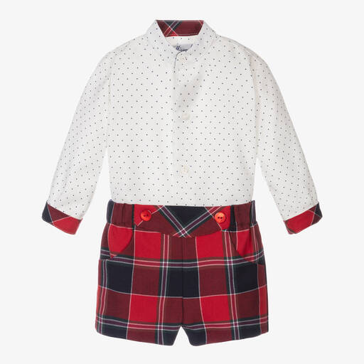 Miranda-Boys Red Tartan Shorts Set | Childrensalon Outlet