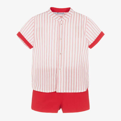 Miranda-Boys Red & White Cotton Shorts Set | Childrensalon Outlet