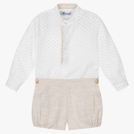 Miranda-Белая рубашка в горошек и бежевые шорты | Childrensalon Outlet