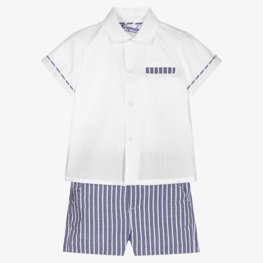 Miranda-Белая футболка и синие шорты для мальчиков | Childrensalon Outlet