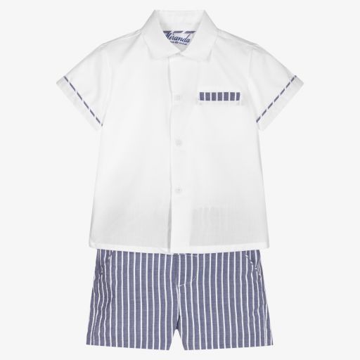 Miranda-Boys White & Blue Shorts Set | Childrensalon Outlet