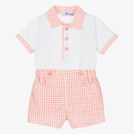 Miranda-Boys White & Pink Cotton Shorts Set | Childrensalon Outlet