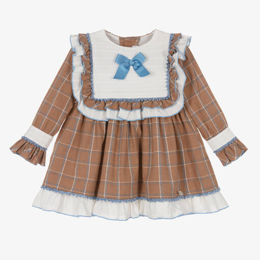Miranda-Girls Beige Cotton Check Dress | Childrensalon Outlet