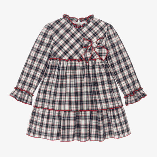 Miranda-Girls Blue Checkered Bow Dress | Childrensalon Outlet