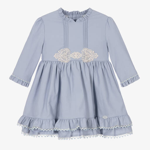 Miranda-Girls Blue Cotton Ruffle Dress | Childrensalon Outlet
