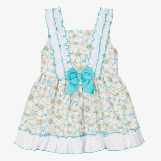 Miranda-فستان قطن لون أزرق بطبعة ورود | Childrensalon Outlet