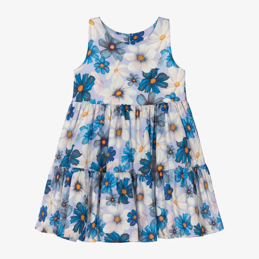 Miranda-Girls Blue & Purple Floral Cotton Dress | Childrensalon Outlet