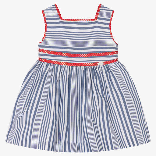 Miranda-Girls Blue Striped Cotton Dress | Childrensalon Outlet