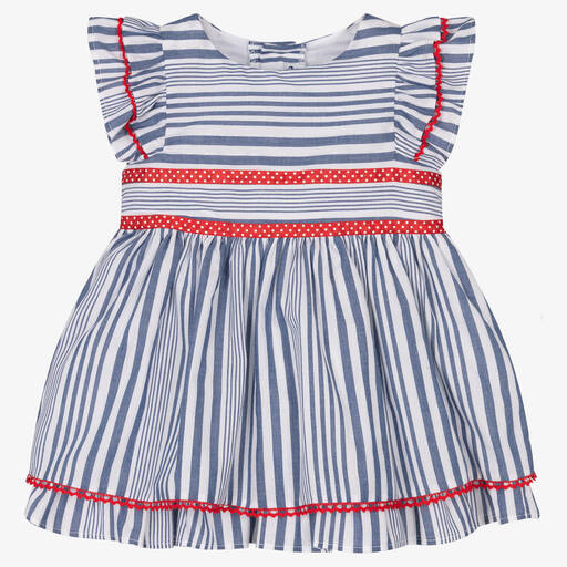 Miranda-Girls Blue & White Striped Cotton Dress | Childrensalon Outlet