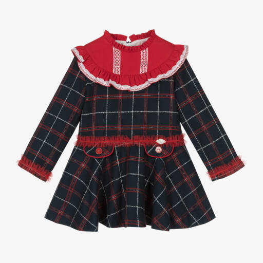 Miranda-Girls Checked Navy Dress | Childrensalon Outlet