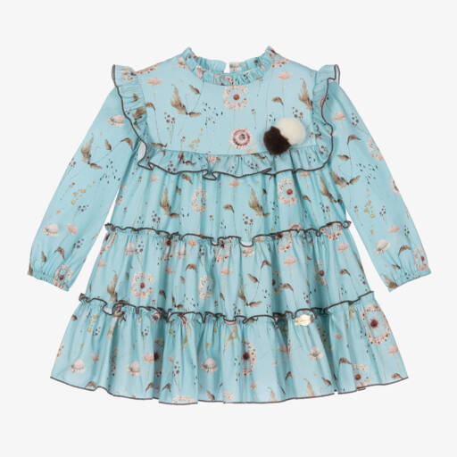 Miranda-Girls Floral Blue Cotton Dress | Childrensalon Outlet