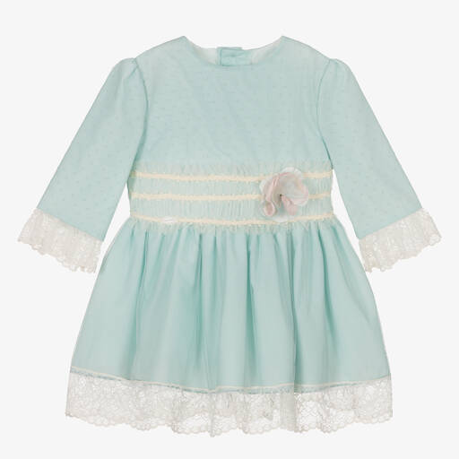 Miranda-Robe verte en coton et tulle fille | Childrensalon Outlet