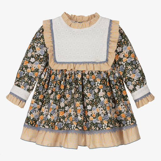 Miranda-Girls Green Floral Gingham Cotton Dress | Childrensalon Outlet