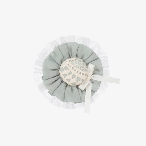 Miranda-Girls Green Tulle & Lace Hair Clip (9cm) | Childrensalon Outlet
