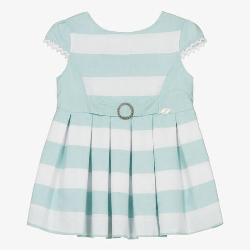 Miranda-Girls Green & White Striped Cotton Dress | Childrensalon Outlet