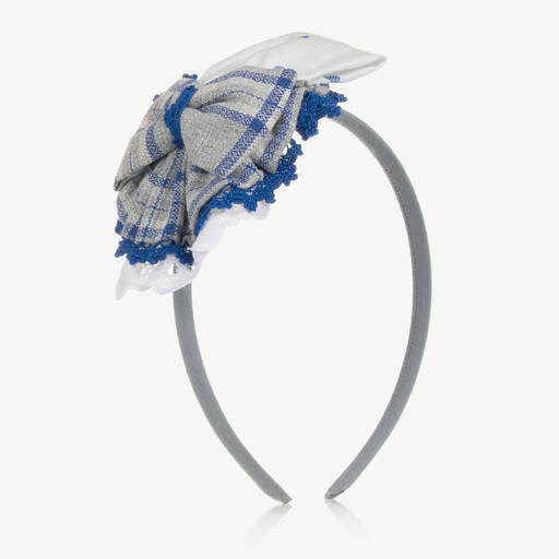 Miranda-Girls Grey & Blue Check Bow Hairband | Childrensalon Outlet