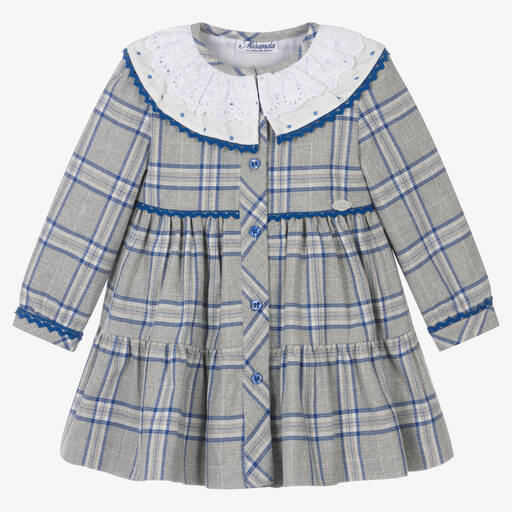 Miranda-Girls Grey & Blue Check Cotton Dress | Childrensalon Outlet