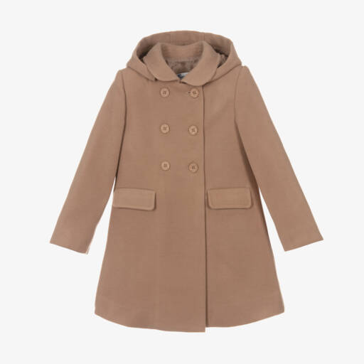 Miranda-Girls Hooded Beige Overcoat | Childrensalon Outlet
