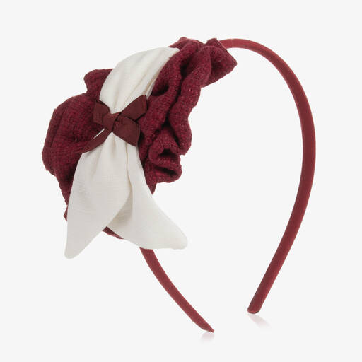 Miranda-Girls Ivory & Burgundy Rosette Hairband | Childrensalon Outlet