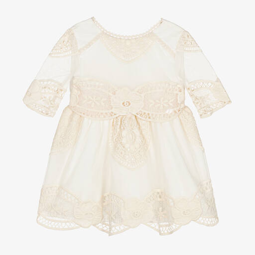 Miranda-Girls Ivory Tulle & Lace Dress | Childrensalon Outlet