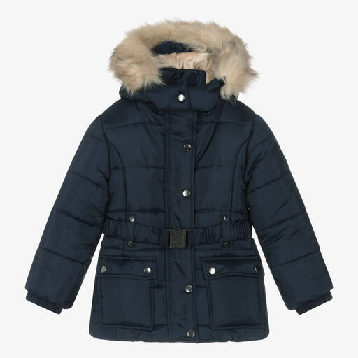 Miranda-Синее пальто с поясом для девочек | Childrensalon Outlet