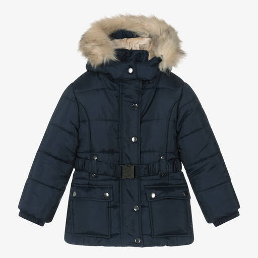 Miranda-Girls Navy Blue Belted Coat | Childrensalon Outlet