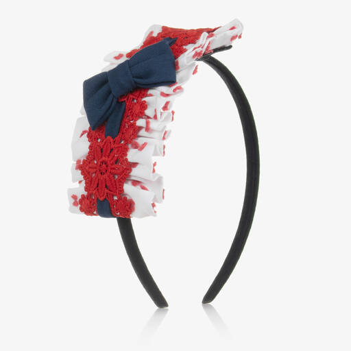 Miranda-Girls Navy Blue & Red Bow Hairband | Childrensalon Outlet