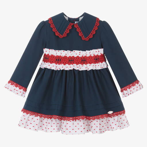 Miranda-Girls Navy Blue & White Dress | Childrensalon Outlet