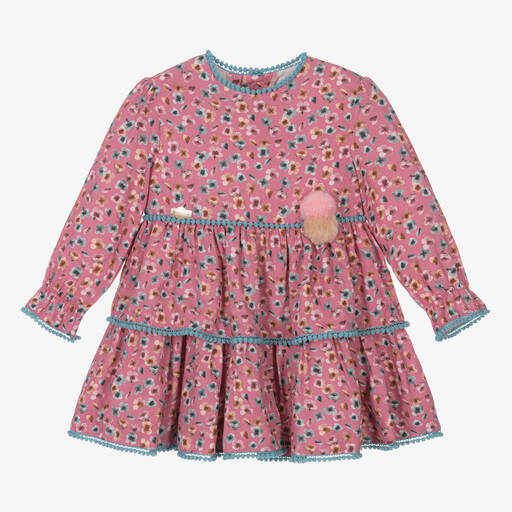 Miranda-Girls Pink & Blue Floral Viscose Dress  | Childrensalon Outlet