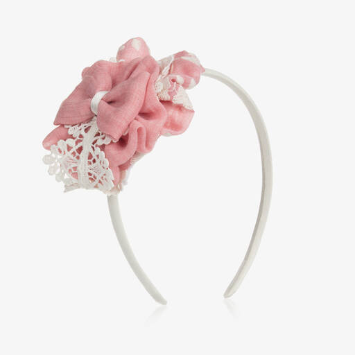 Miranda-Girls Pink Bow & Lace Hairband | Childrensalon Outlet
