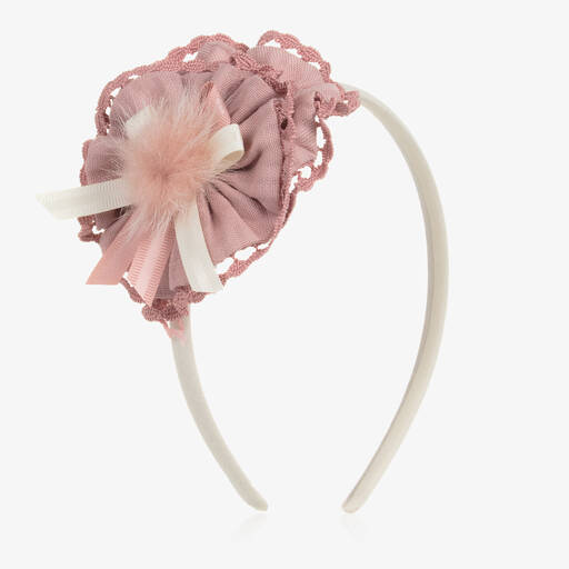 Miranda-Girls Pink & Ivory Pom-Pom Hairband | Childrensalon Outlet
