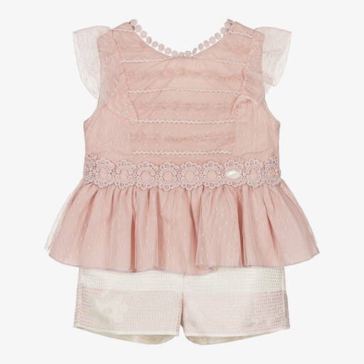 Miranda-Розовый топ из тюля и кремовые шорты | Childrensalon Outlet