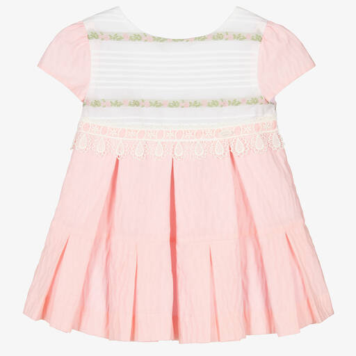 Miranda-Girls Pink & White Cotton Dress | Childrensalon Outlet