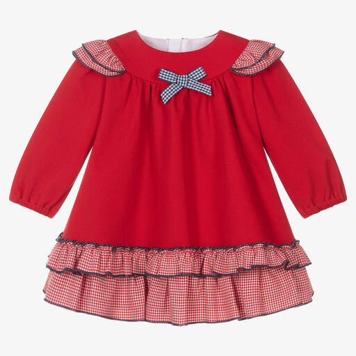 Miranda-Robe rouge pied-de-poule à volants en jersey Milano fille | Childrensalon Outlet
