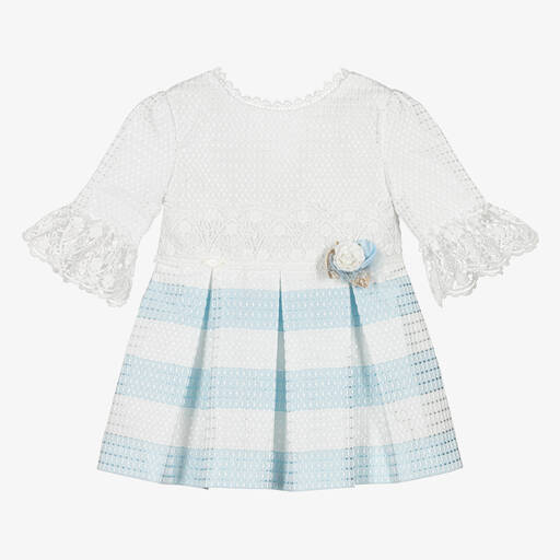 Miranda-Robe blanche et bleue rayée fille | Childrensalon Outlet