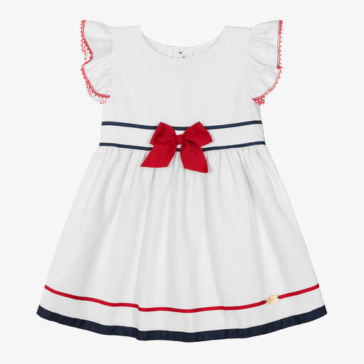 Miranda-Girls White Cotton Bow Dress | Childrensalon Outlet