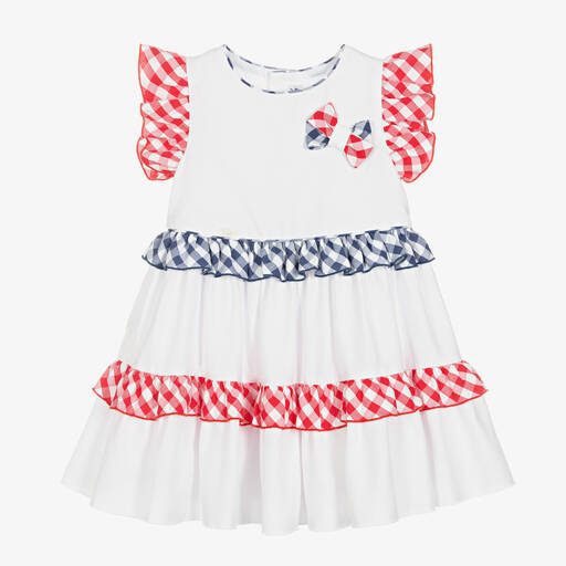 Miranda-Girls White Cotton Gingham Dress | Childrensalon Outlet