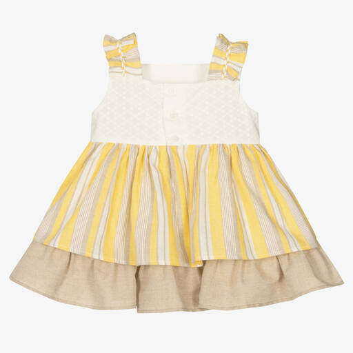 Miranda-Girls Yellow & Beige Cotton Dress | Childrensalon Outlet