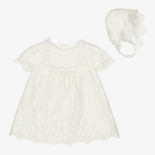 Miranda-Кремовое кружевное платье и чепец для малышей | Childrensalon Outlet