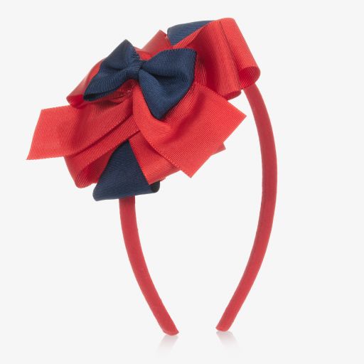 Miranda-Red & Navy Blue Bow Hairband | Childrensalon Outlet