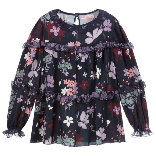 Miss Blumarine-Girls Blue Floral Blouse | Childrensalon Outlet