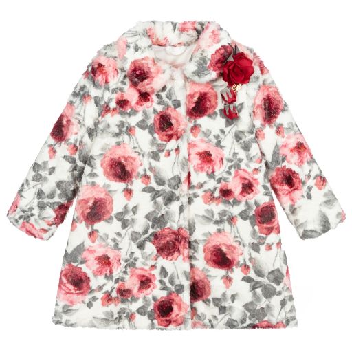 Miss Blumarine-Ivory & Pink Faux Fur Coat | Childrensalon Outlet