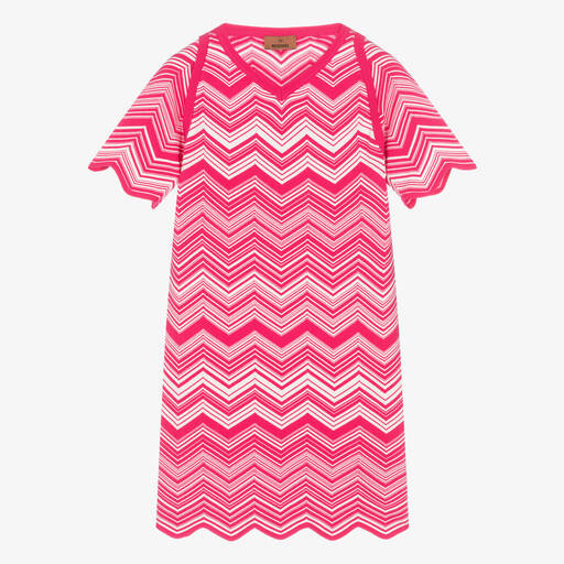 Missoni-Rosa Strickkleid mit Zickzackmuster | Childrensalon Outlet