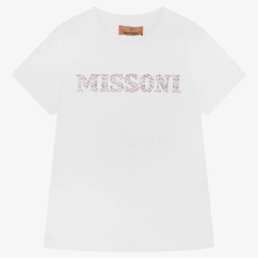 Missoni-T-shirt blanc en coton bio fille | Childrensalon Outlet